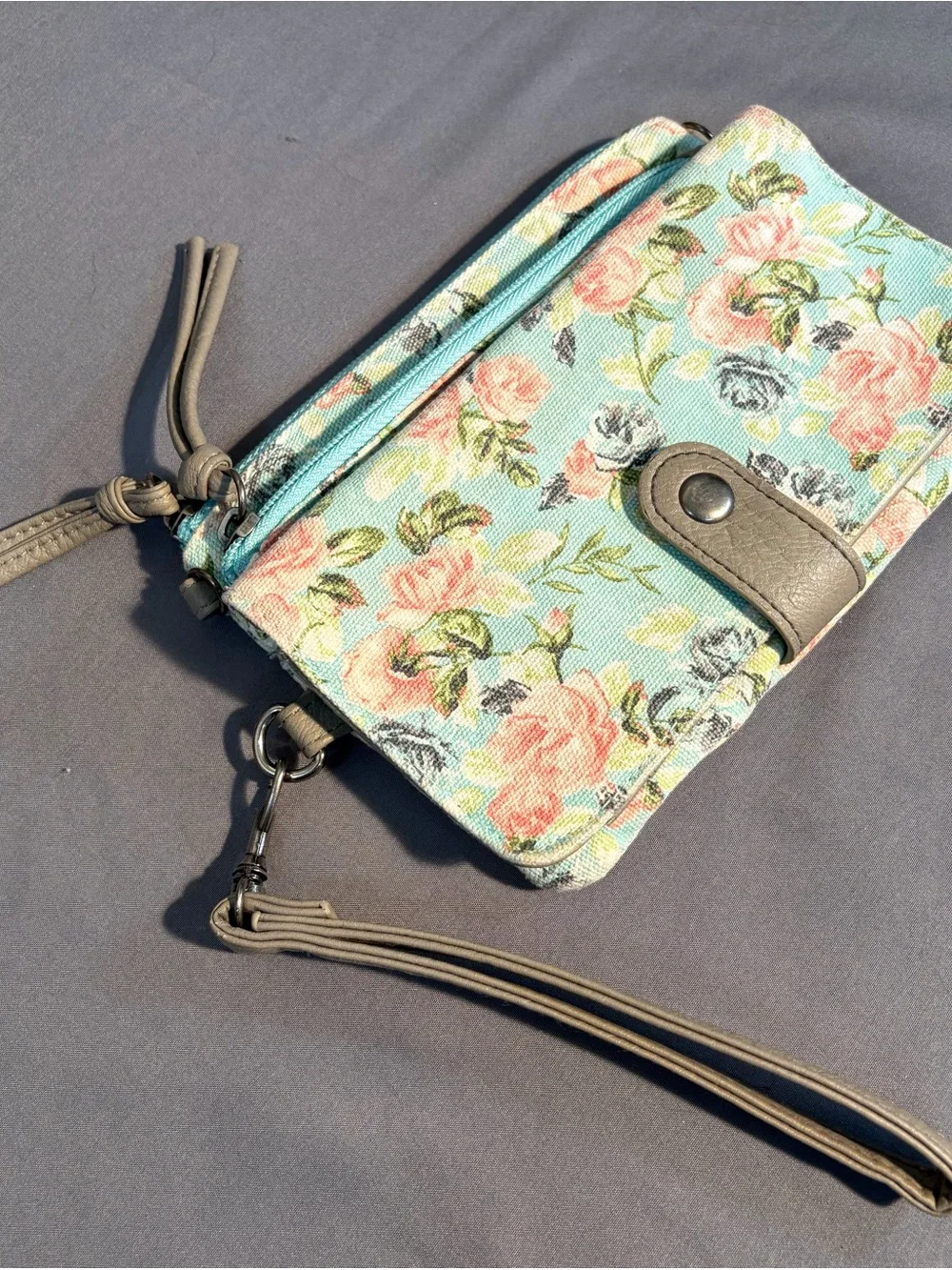 Floral Canvas Wristlet Bag in Light Blue